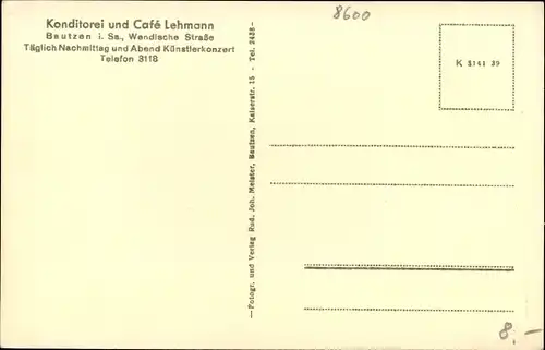 Ak Bautzen in der Oberlausitz, Konditorei, Café Lehmann, Innenansicht, Wendische Straße