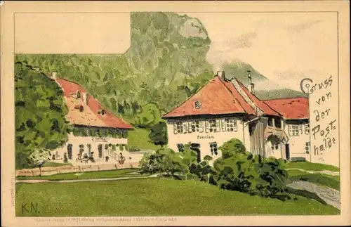 Künstler Litho Breitnau, Blick auf das die Pension Posthalde