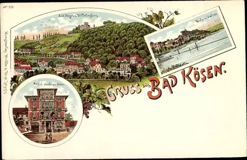 Litho Bad Kösen Naumburg an der Saale, Wilhelmsburg, Wehr, Saline, Hotel mutiger Ritter