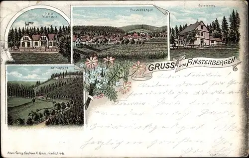 Litho Finsterbergen Friedrichroda im Thüringer Wald, Hotel Felsenstein, Leinagruna, Spiessberg