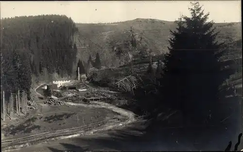 Foto Ak Monschau Montjoie in der Eifel, Blick auf ein Sägewerk ?