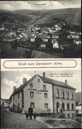 Ak Densborn in der Eifel, Gasthof zum Bahnhof, Totalansicht der Ortschaft