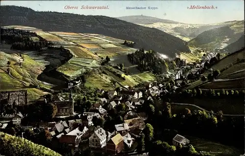 Ak Mellenbach Glasbach im Schwarzatal Thüringen, Blick auf den Ort, Meuselbacher Kuppe