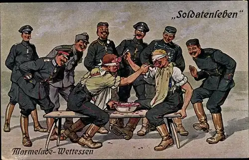 Künstler Ak Thiele, Arthur, Soldatenleben, Marmelade Wettessen