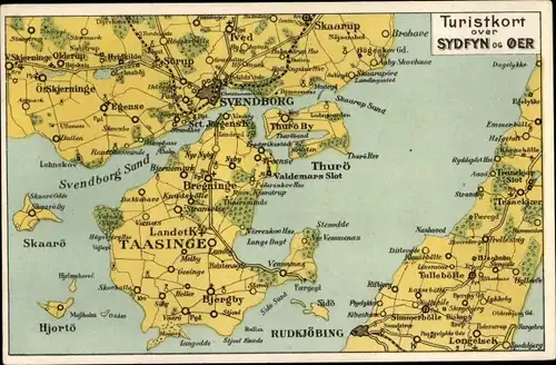 Landkarten Ak Svendborg Dänemark, Turistkort over Sydfyn og Oer
