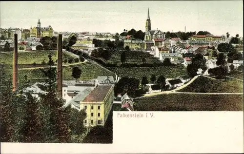 Ak Falkenstein im Vogtland, Totalansicht der Ortschaft, Kirche