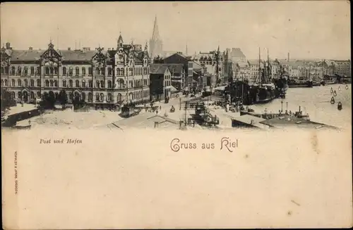 Ak Kiel Schleswig Holstein, Post und Hafen