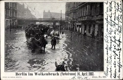 Ak Berlin Kreuzberg, Hochwasser 14. April 1902, In der Yorkstraße