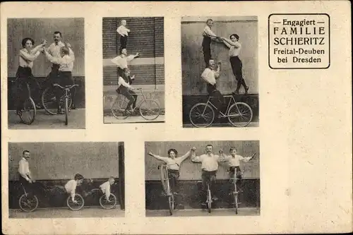 Ak Deuben Freital in Sachsen, Familie Schieritz, Fahrradartisten, Einrad