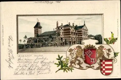 Präge Wappen Passepartout Litho Vegesack Bremen, Strandluft, Gesamtansicht