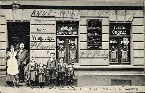 Ak Mülheim Köln am Rhein, Weinschenke, Rheinstraße 29, Familie, E Wingstüffge