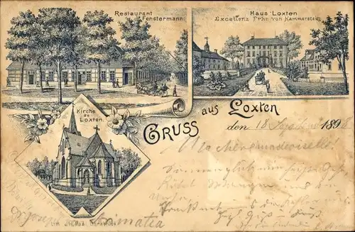 Litho Loxten Nortrup in Niedersachsen, Haus Loxten Frhr. v. Hammerstein, Restaurant Fenstermann