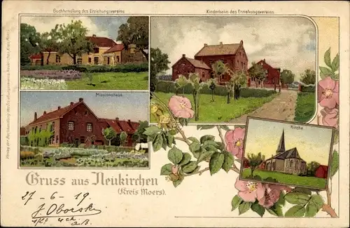 Litho Neukirchen Vluyn am Niederrhein, Missionshaus, Erziehungsverein, Buchhandlung, Kinderheim