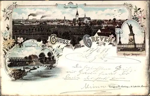 Litho Greven in Westfalen, Kriegerdenkmal, Totalansicht, Wehr