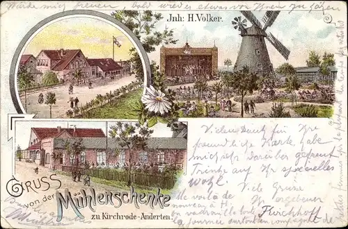 Litho Kirchrode Anderten Hannover, Gasthaus Mühlenschenke, Windmühle