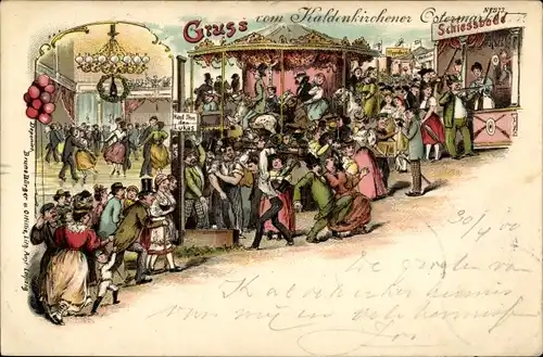 Litho Kaldenkirchen Nettetal am Niederrhein, Ostermarkt, Schießbude, Karussell, Ballsaal