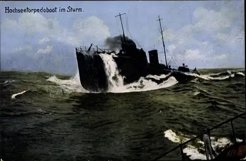 Ak Deutsches Kriegsschiff, Hochseetorpedoboot im Sturm