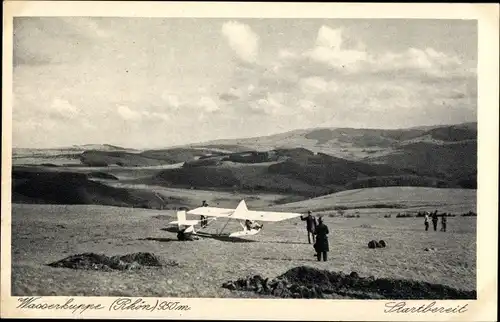 Ak Gersfeld in der Rhön Hessen, Startbereites Segelflugzeug auf der Wasserkuppe