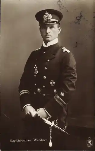 Ak Kapitänleutnant Otto Weddigen, Marineoffizier, Portrait in Uniform, Eisernes Kreuz
