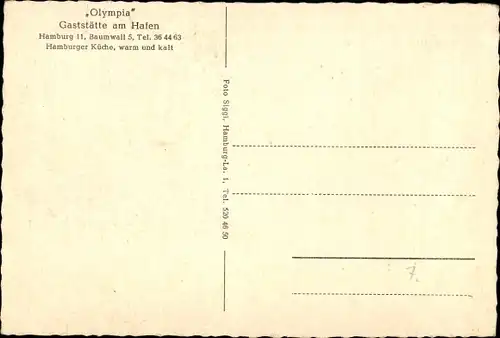 Ak Hamburg, Olympia, Gaststätte am Hafen, Baumwall 5