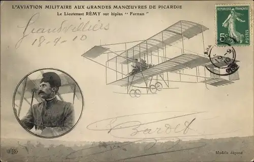 Ak L'Aviation Militaire aux Grandes Manoeuvres de Picardie, Le Lieutenant Remy, Biplan Farman