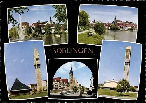 Ak Böblingen in Württemberg, Kirchtürme, Springbrunnen, Teilansichten