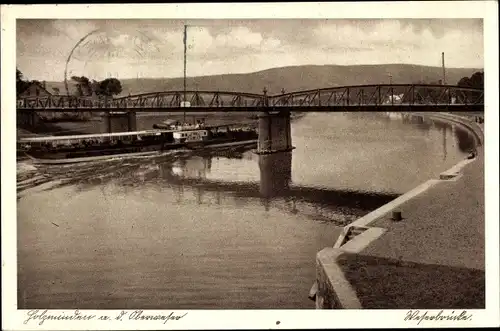 Ak Holzminden an der Weser, Weserbrücke, Weserschiff