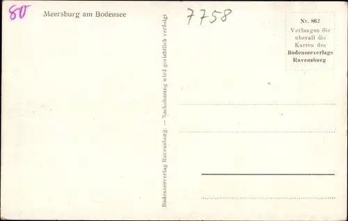 Künstler Ak Marschall, V., Meersburg am Bodensee, Stadt vom Wasser aus gesehen, Segelpartie, Nr. 862