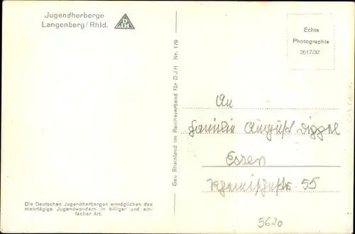 Ak Langenberg Velbert im Rheinland, Jugendherberge