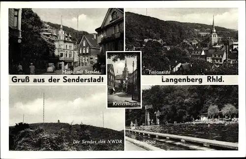 Ak Langenberg Velbert im Rheinland, Markt mit Sender, Teilansicht, Strandbad, Die Sender des NWDR