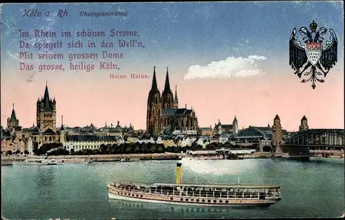 Ak Köln am Rhein, Rheinpanorama, Gedicht Heinrich Heine