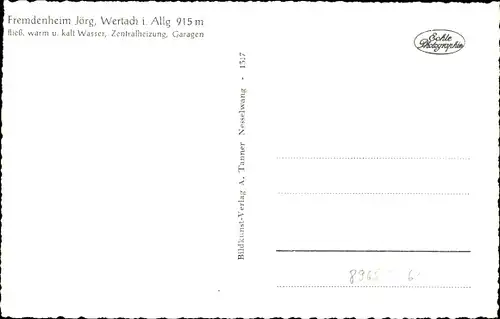 Ak Wertach im Allgäu, Fremdenheim Jörg, Metzgerei