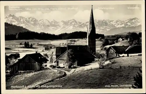Ak Martinszell Waltenhofen im Oberallgäu, Teilansicht mit Kirche, Hochgebirgskranz