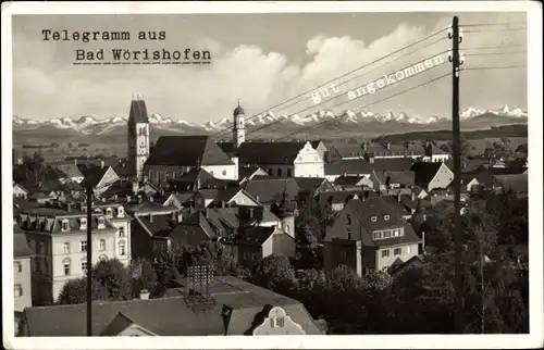 Ak Bad Wörishofen im Unterallgäu, Teilansicht, Berge