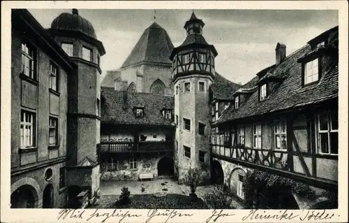 Ak Ansbach Mittelfranken, Alter Hof am unteren Markt, Türme, Kirche