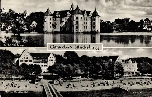 Ak Glücksburg an der Ostsee, Schloss Glücksburg, Kurhotel, Matthias-Claudius-Heim