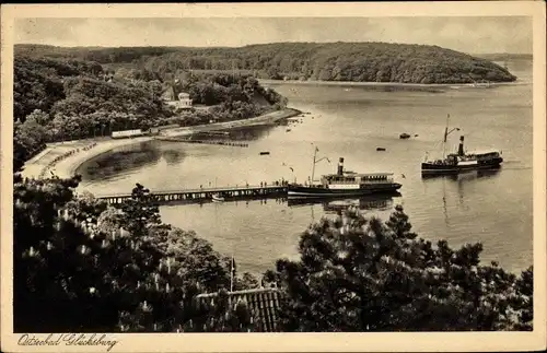 Ak Glücksburg Nordmark, Ostseebad, Dampferanlegestelle, Strand