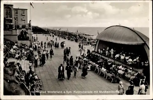 Ak Westerland auf Sylt, Kurpromenade, Strand, Musikpavillon