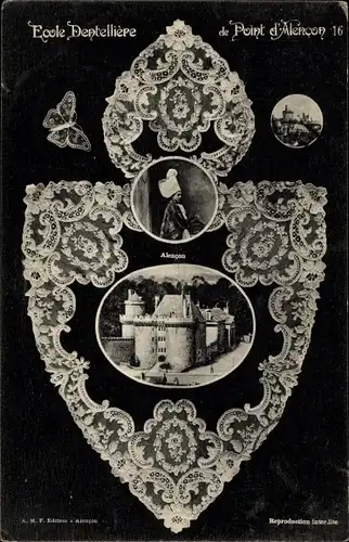 Ak Alencon Orne, Ecole Dentelliere de Point d'Alencon, Tracht, Schloss, Serviette
