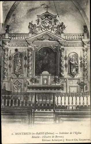 Ak Montbrun les Bains Drôme, Interieur de l'Eglise, Retable