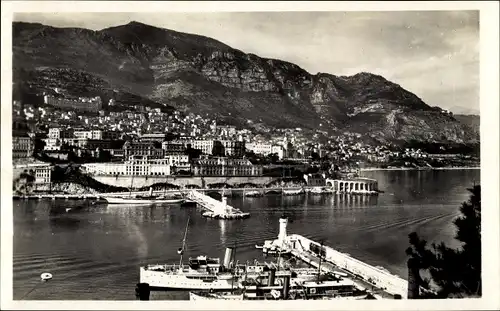 Ak Monte Carlo Monaco, L'Entree du Port et vue sur Monte Carlo