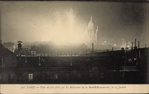 Ak Paris XVIII. Arrondissement Buttes-Montmartre, Feux de foie tires sur les Reservoirs
