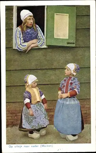 Ak Marken Nordholland Niederlande, Op uitkijk naar vader, Niederländische Tracht