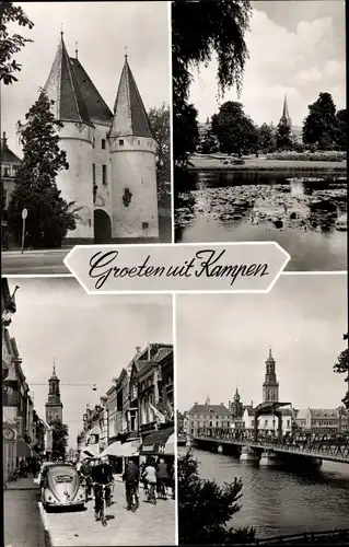 Ak Kampen Overijssel Niederlande, Kirche, Straßenpartie, Auto, Brücke