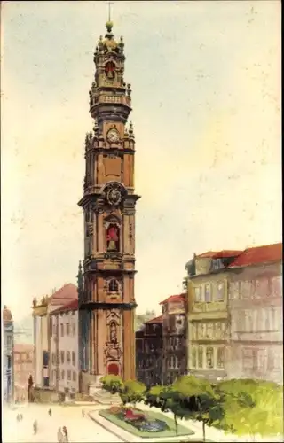 Ak Porto Portugal, Igreja e Torre dos Clérigos, Kirche, Platz