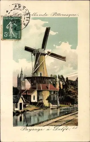 Ak Delft Südholland Niederlande, Paysage, Windmühle