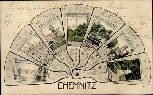 Passepartout Ak Chemnitz Sachsen, Stadtansichten, Fächer, Aussichtsturm
