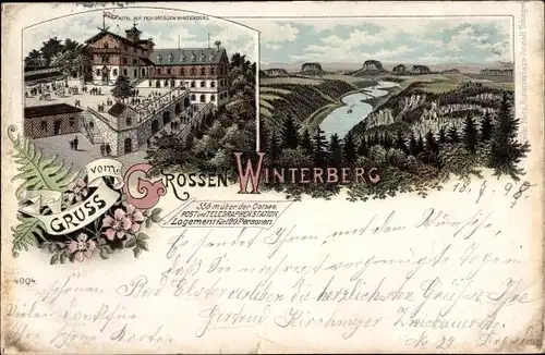 Litho Ostrau Bad Schandau Sächsische Schweiz, Großer Winterberg, Hotel, Teilansicht