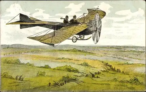 Künstler Ak Flugzeug, Monoplan, Propellermaschine