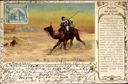 Litho Postes du desert, Posttransport in der Wüste, Kamel